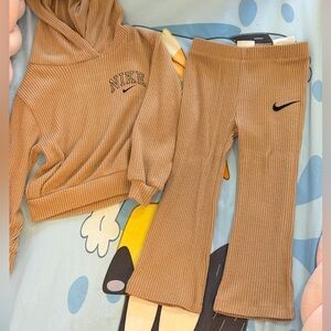 Nike Kids Tan Ribbed Hoodie and Leggings Set